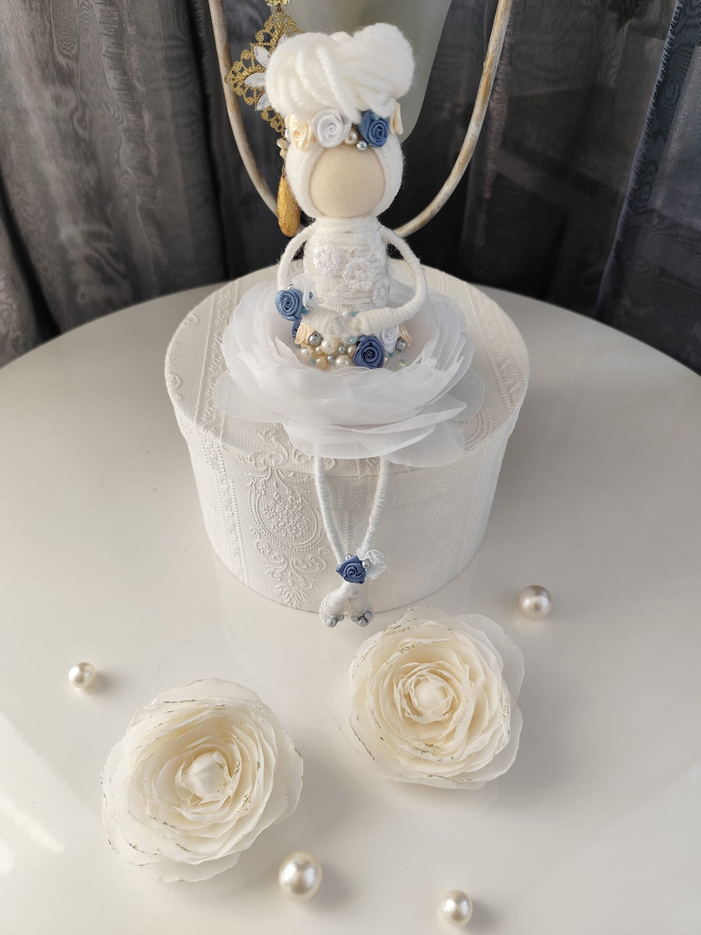 Nikaska Flower Doll Blue – Ručně vyrobená panenka | 34 cm | Nika's Home