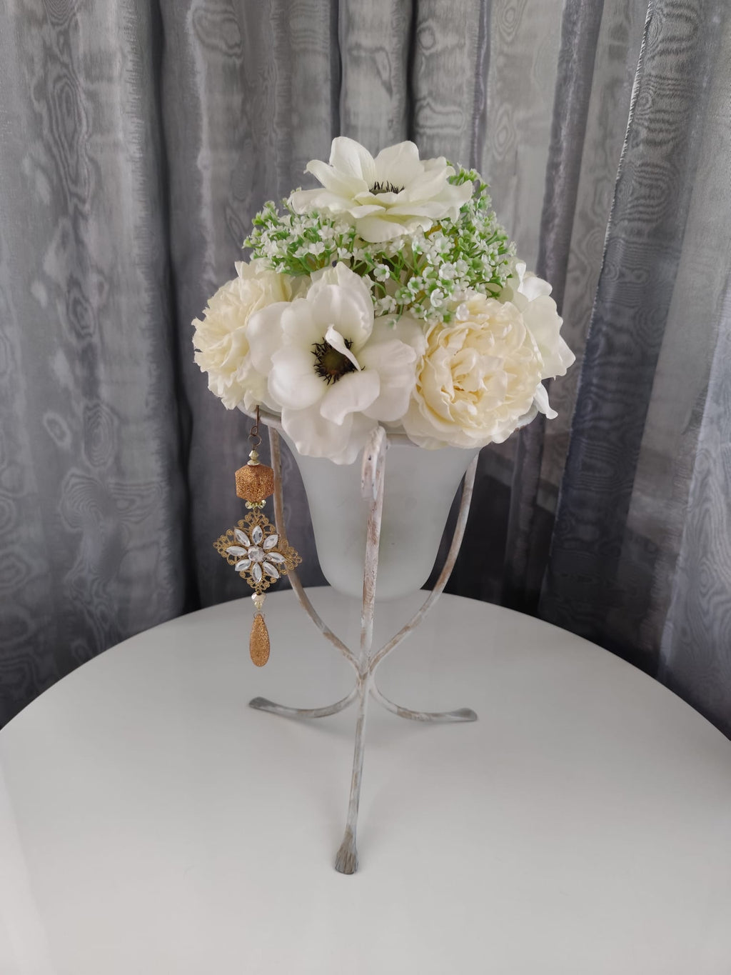 Ikebana + Váza 50×26 cm – Matné sklo, kov | Steampunk, Vintage | Nika's Home