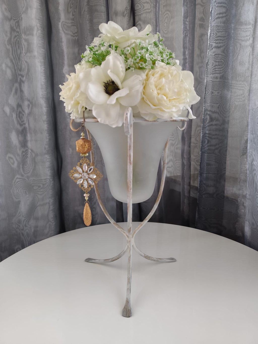 Ikebana + Váza 50×26 cm – Matné sklo, kov | Steampunk, Vintage | Nika's Home