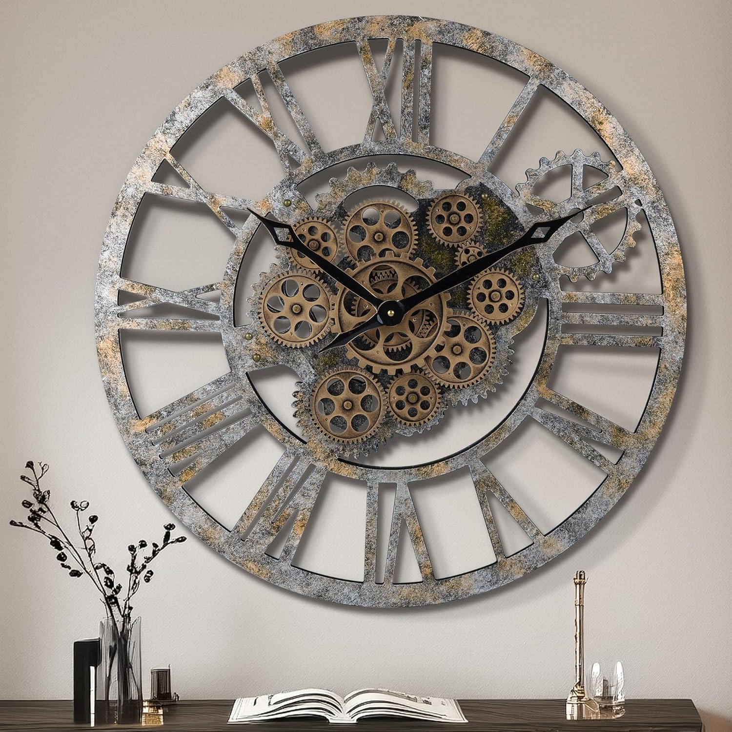 Nástěnné hodiny Steampunk – Stáro-zlaté 58 cm | Vintage Industrial | Nika's Home