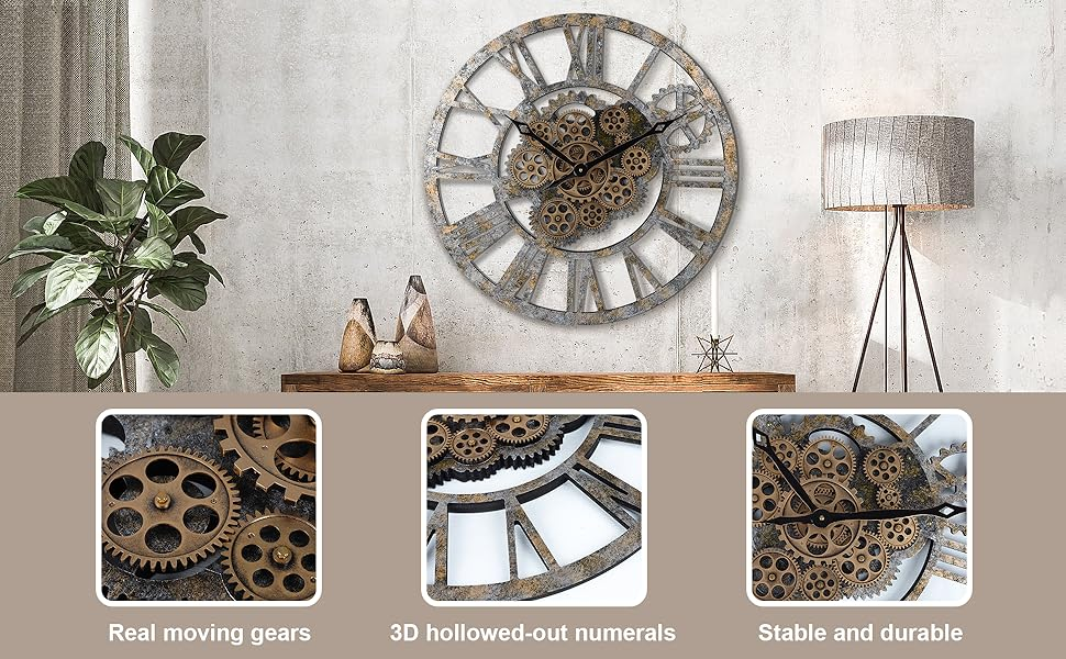 Nástěnné hodiny Steampunk – Stáro-zlaté 58 cm | Vintage Industrial | Nika's Home
